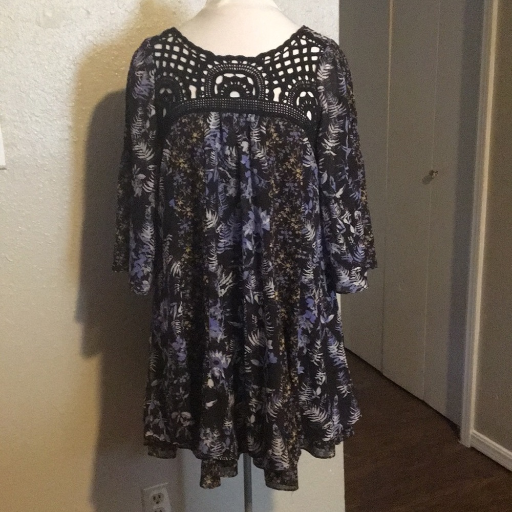 Free People Black Lacey Blue Flowers Tunic Dress - Picture 1 of 5